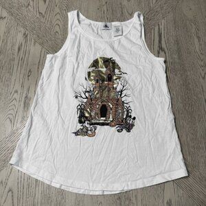 Disney Parks Medium White Mickey & Minnie Mouse Halloween Tank Top Haunted House
